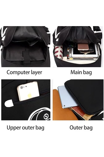 Čierny ruksak Bonluo so svietiacou figúrkou a USB portom, rozmery 45*29*15cm