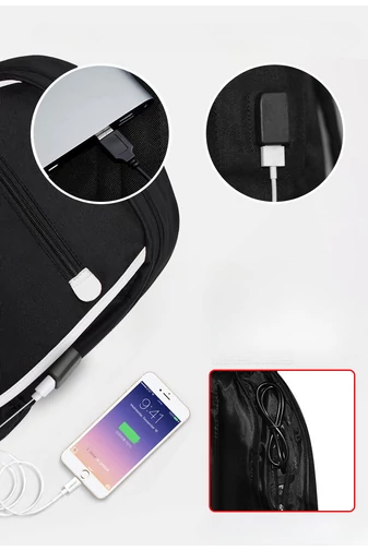 Čierny ruksak Bonluo so svietiacou figúrkou a USB portom, rozmery 45*29*15cm