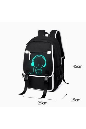 Čierny ruksak Bonluo so svietiacou figúrkou a USB portom, rozmery 45*29*15cm
