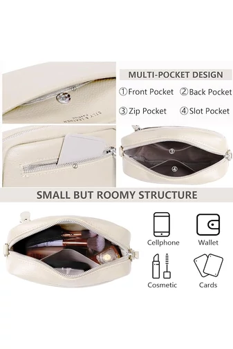 Béžová crossbody kabelka Bonluo z prírodnej kože Malá veľkosť (15*20*7cm)