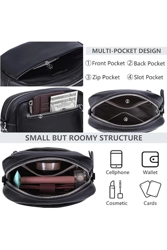 Čierna crossbody kabelka Bonluo z prírodnej kože Malá veľkosť (15*20*7cm)