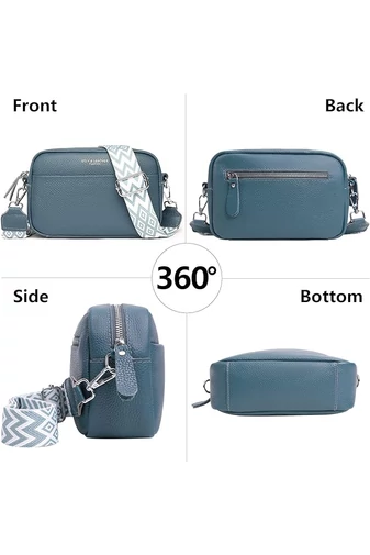 Modrosivá crossbody kabelka Bonluo z prírodnej kože Malá veľkosť (15*20*7cm)