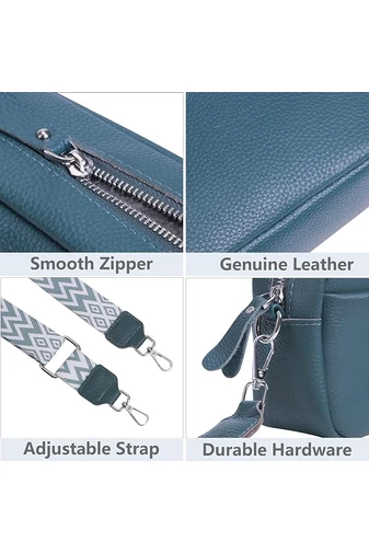 Modrosivá crossbody kabelka Bonluo z prírodnej kože Malá veľkosť (15*20*7cm)