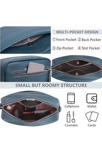 Modrosivá crossbody kabelka Bonluo z prírodnej kože Malá veľkosť (15*20*7cm)