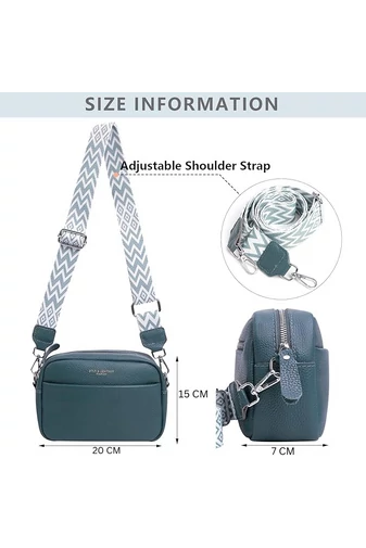 Modrosivá crossbody kabelka Bonluo z prírodnej kože Malá veľkosť (15*20*7cm)