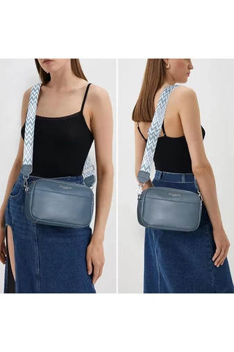 Modrosivá crossbody kabelka Bonluo z prírodnej kože Malá veľkosť (15*20*7cm)