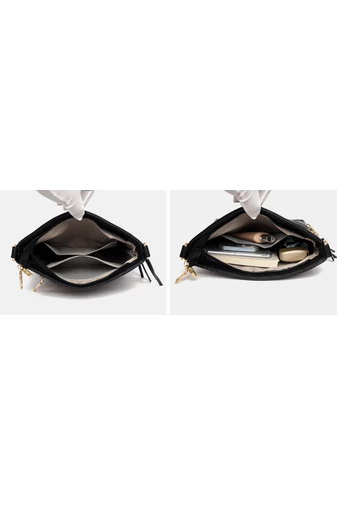 Čierna crossbody kabelka Bonluo z prírodnej kože (26*27*7cm) s dvomi popruhmi v cene