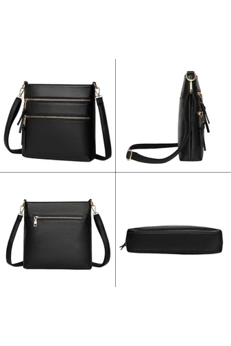 Čierna crossbody kabelka Bonluo z prírodnej kože (26*27*7cm) s dvomi popruhmi v cene