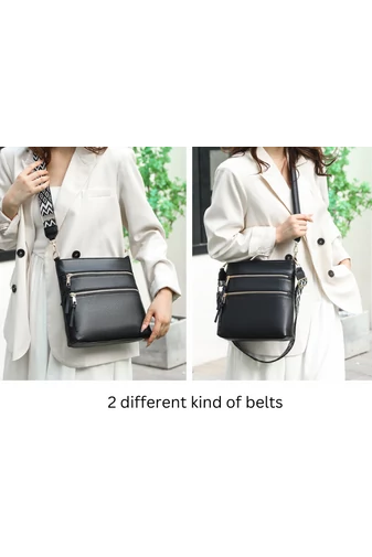 Čierna crossbody kabelka Bonluo z prírodnej kože (26*27*7cm) s dvomi popruhmi v cene