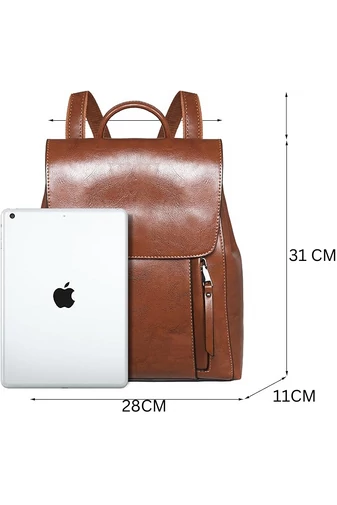 Koňakovo hnedý ruksak Bonluo z štiepanej hovädzej kože a z prémiovej kvality Veľkosť (31*28*11cm)