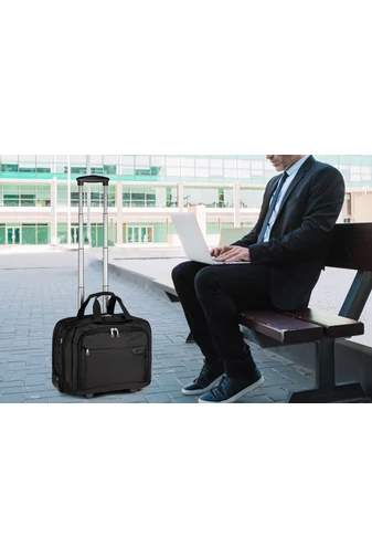 Aoking čierna taška na notebook s kolieskami, veľkosť Wizzair, biznis trieda Ryanair (44*37*20cm)