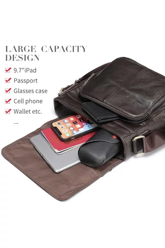 Pánska hnedá crossbody taška z pravej kože Prémiová kvalita Veľkosť (28*22*6cm) Bonluo