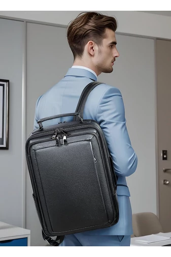 Čierny obchodný batoh najvyššej kvality z pravej kože veľkosť (42*11*17cm)