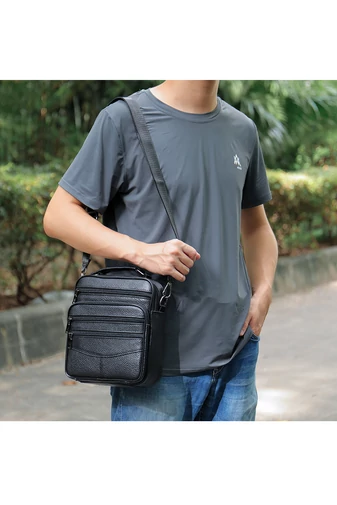 Čierna pánska crossbody taška Bonluo prvotriednej kvality z prírodnej kože veľkosť (23*20*6cm)