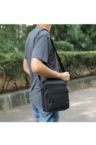 Čierna pánska crossbody taška Bonluo prvotriednej kvality z prírodnej kože veľkosť (23*20*6cm)