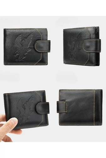 Čierna pánska peňaženka so vzorom orla Materiál Prírodná koža Veľkosť (9,5*11*1,5cm)