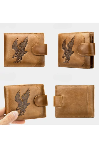 Hnedá pánska peňaženka so vzorom orla Materiál Prírodná koža Veľkosť (9,5*11*1,5cm)
