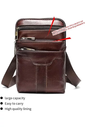 Hnedá pánska crossbody taška a taška na opasok z pravej kože Veľkosť (20*12,5m)
