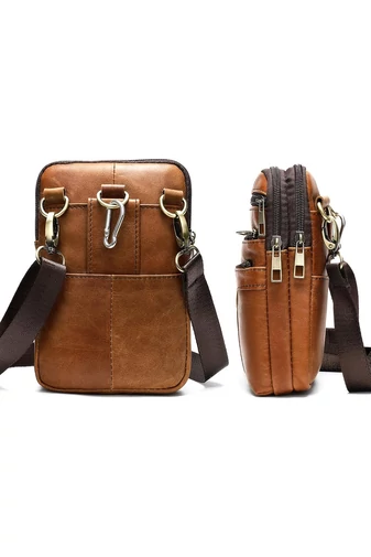Hnedá pánska crossbody taška a taška na opasok z pravej kože Veľkosť (20*12,5m)