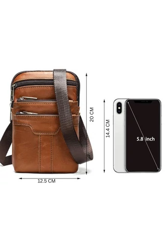 Hnedá pánska crossbody taška a taška na opasok z pravej kože Veľkosť (20*12,5m)