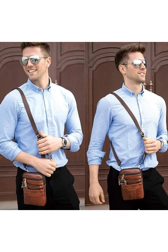 Hnedá pánska crossbody taška a taška na opasok z pravej kože Veľkosť (20*12,5m)