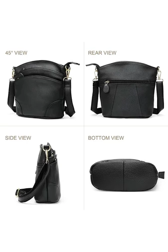 Crossbody Kabelka z Pravej Kože, Bonluo, Čierna 21*19,5*9,5cm 