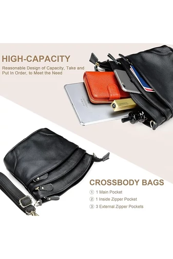 Crossbody Kabelka z Pravej Kože, Bonluo, Čierna 21*19,5*9,5cm 