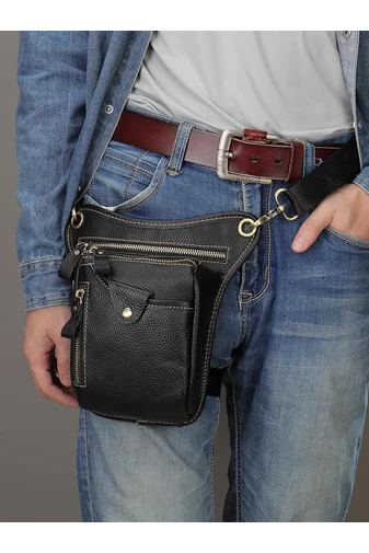 Čierna odnímateľná taška Bonluo z prírodnej kože Veľkosť (17*12*3 cm)