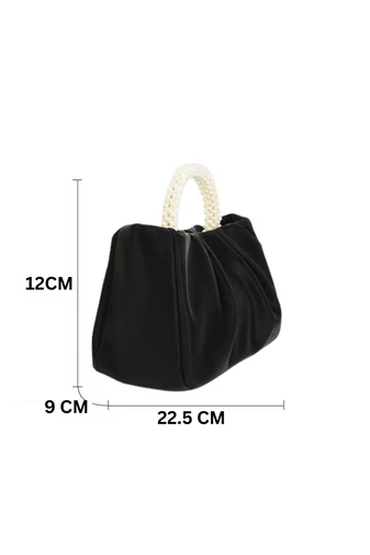 Čierna príležitostná kabelka Bonluo s perleťovou rukoväťou z ekologickej kože Veľkosť  (12*22,5*9 cm)