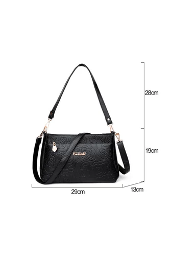 Tmavomodrá crossbody kabelka Bonluo s kvetinovým vzorom z umelej kože veľkosť (19*29*13cm)