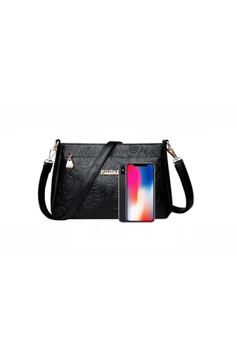 Tmavomodrá crossbody kabelka Bonluo s kvetinovým vzorom z umelej kože veľkosť (19*29*13cm)