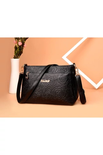 Čierna crossbody kabelka Bonluo s kvetinovým vzorom z umelej kože veľkosť (19*29*13cm)