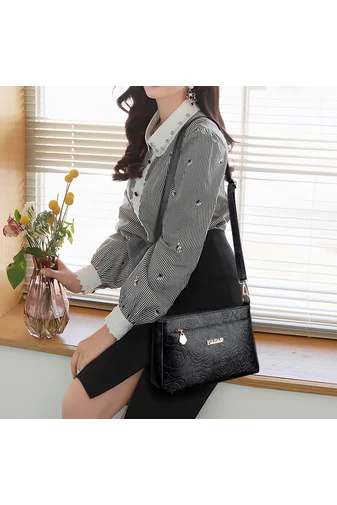Čierna crossbody kabelka Bonluo s kvetinovým vzorom z umelej kože veľkosť (19*29*13cm)