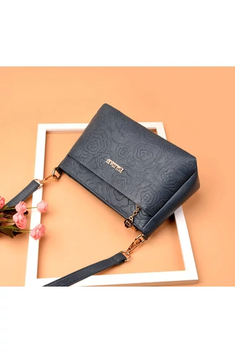 Tmavomodrá crossbody kabelka Bonluo s kvetinovým vzorom z umelej kože veľkosť (19*29*13cm)