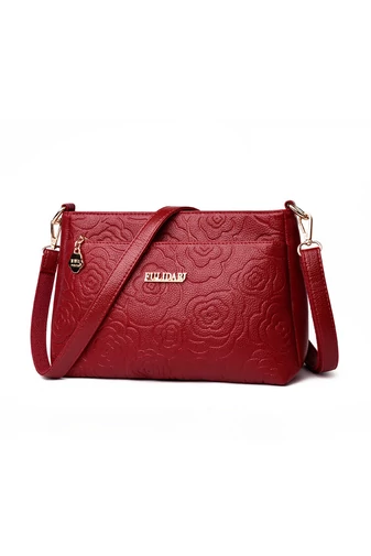 Červená crossbody kabelka Bonluo s kvetinovým vzorom z umelej kože veľkosť (19*29*13cm)