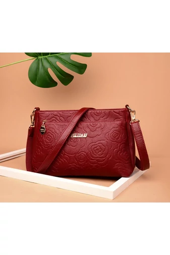 Červená crossbody kabelka Bonluo s kvetinovým vzorom z umelej kože veľkosť (19*29*13cm)
