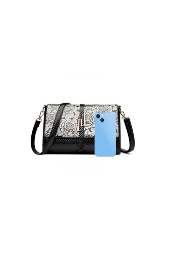 Čierna Crossbody kabelka Bonluo z lakovanej kože so vzorom ruží Veľkosť 17*26*9cm