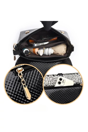 Čierna Crossbody kabelka Bonluo z lakovanej kože so vzorom ruží Veľkosť 17*26*9cm