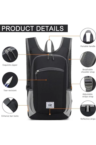 Čierny turistický skladací batoh Bonluo vyrobený z vodotesného materiálu Veľkosť 42*27*13 cm