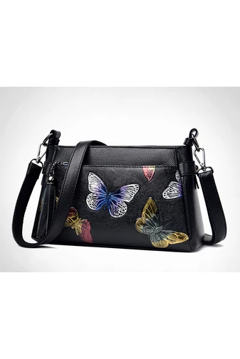 Čierna crossbody kabelka so vzorom motýľa z imitácie kože Veľkosť 15*25*10cm