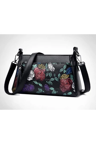 Čierna crossbody kabelka so vzorom ruží z imitácie kože Veľkosť 15*25*10cm