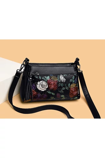 Čierna crossbody kabelka so vzorom ruží z imitácie kože Veľkosť 15*25*10cm