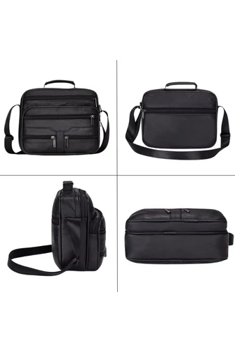 Čierna crossbody taška Bonluo z pravej kože veľkosť (23*26*10cm)