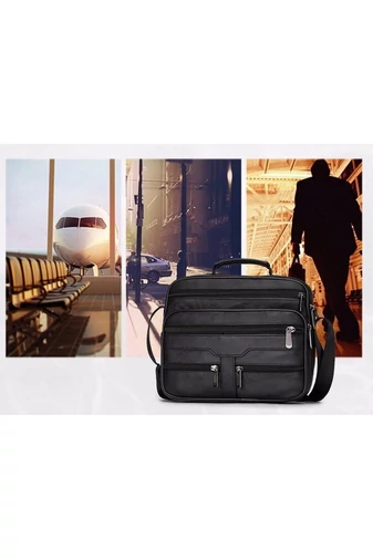 Čierna crossbody taška Bonluo z pravej kože veľkosť (23*26*10cm)