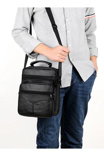 Čierna crossbody taška Bonluo z prírodnej kože Veľkosť (21*18*10cm)