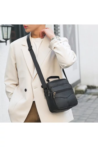 Čierna crossbody taška Bonluo z prírodnej kože Veľkosť (21*18*10cm)