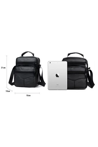 Čierna crossbody taška Bonluo z prírodnej kože Veľkosť (21*18*10cm)