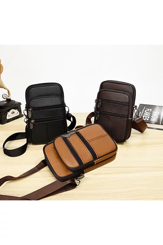 Čierna mini crossbody a opasková taška Bonluo z prírodnej kože Veľkosť (19*11*5cm)