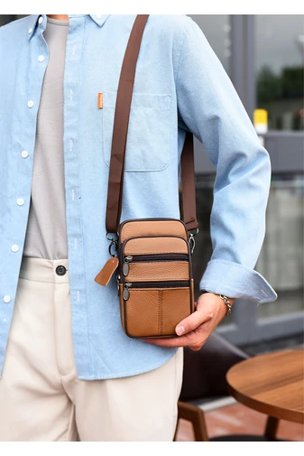 Hnedá mini crossbody a opasková taška Bonluo z prírodnej kože Veľkosť (19*11*5cm)