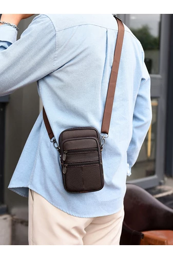 Tmavohnedá mini crossbody a opasková taška Bonluo z prírodnej kože Veľkosť (19*11*5cm)
